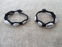 12X Handmade Black Knitted Bracelets with Shell Beads