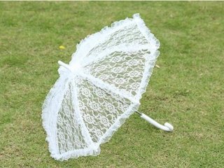 1X White Lace Wedding/Bridal Ruffle Parasol Umbrella