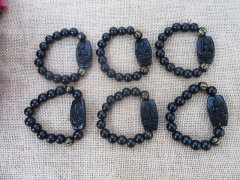 (image for) 10Pcs Elastic Black Gemstone Rock Stone Bracelet 10mm Bead