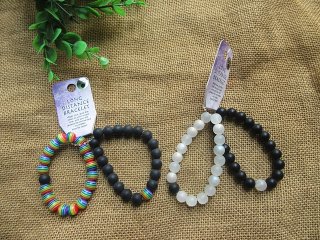 3Pair x 2Pcs Various Elastic Round Stone Beaded Bracelet (image for) 3Pair x 2Pcs Various Elastic Round Stone Beaded Bracelet