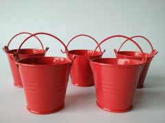 (image for) 12 Red Mini Tin Pail Bucket Wedding Bomboniere 5.5x5.5x4cm