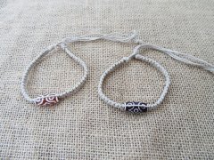 (image for) 12X Handmade Hemp Knitted Bracelet with Gemstone Bead Mixed