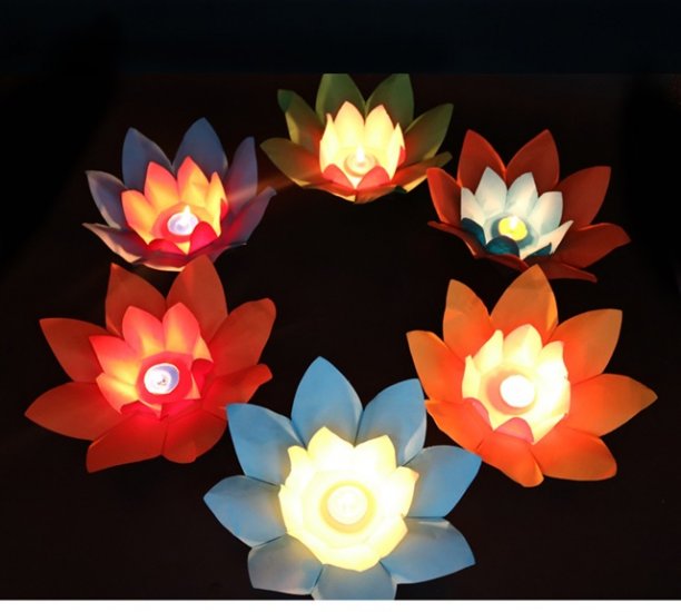 20 Chinese Paper Lotus Flower Floating Lanterns Mixed Color - Click Image to Close