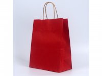 48 Bulk Kraft Paper Gift Carry Shopping Bag 26.5x21x10.5cm Red
