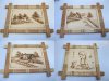 4X Handpainted Scenery in Frame Wooden Picture