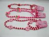 12Sets Pink Wooden Beaded Necklace Bracelet & Earrings
