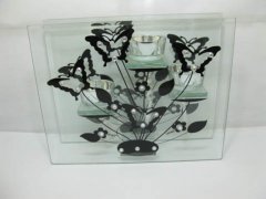 1X Glass Tea Light Holder Triple Holder Butterfly Pattern 1X Glass Tea Light Holder Triple Holder Butterfly Pattern