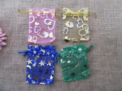 100Pcs Foil Drawstring Organza Jewelry Gift Pouches 85x65mm Mix