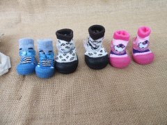 4Pack x 4Pcs Cotton Dog Cat Socks for Small Dogs Anti-Slip Pet P