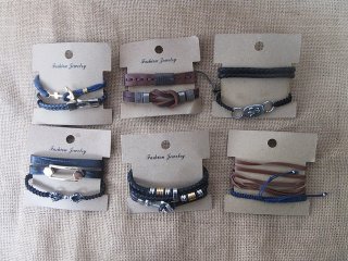 12Sheets x 2Pcs Fashion Leather Drawstring Tribe Bracelets