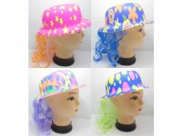 10 New Hat With Wig Costume Prop Party Favor