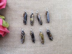 10 Silver Wire Wrapped Tiger Eye Pendant Hexagon Prism Beads 10 Silver Wire Wrapped Tiger Eye Pendant Hexagon Prism Beads