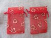 100Pcs Red Heart Printed Drawstring Jewelry Gift Pouches 11x7cm