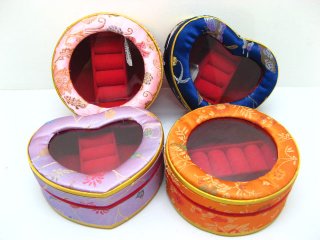 3Pcs Round &Heart Shape Silk Cover Jewelry Ring Boxes dis-r56