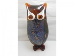 1X Blue Handmade Art Glass Owl Figurine Ornament 28cm High