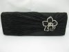 1Pc Black Satin Evening Handbag Wedding Clutch Bag w/Flower 1Pc Black Satin Evening Handbag Wedding Clutch Bag w/Flower