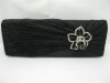 1Pc Black Satin Evening Handbag Wedding Clutch Bag w/Flower