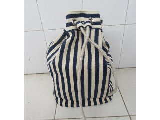 1X Blue & Ivory Stripe Lady Knapsack Backpack Bag