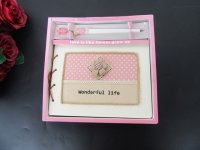 1X Girl's Message Note Memo Pad Notebooks Crown Pen Set