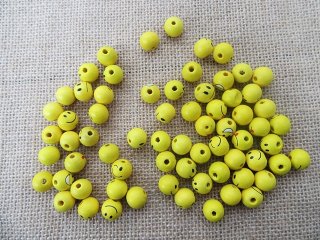 420Pcs Emoji Wooden Round Beads with Smile Face Assorted