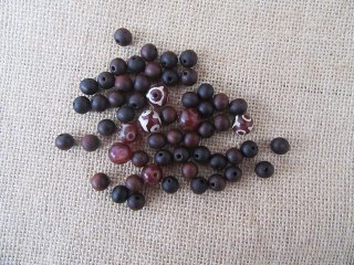 8Packets X 54Pcs Wooden Glass Round Loose Beads Make Necklace