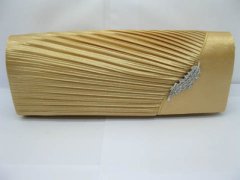 (image for) 1Pc Golden Satin Stripe Evening Handbag Wedding Clutch Bag Leaf
