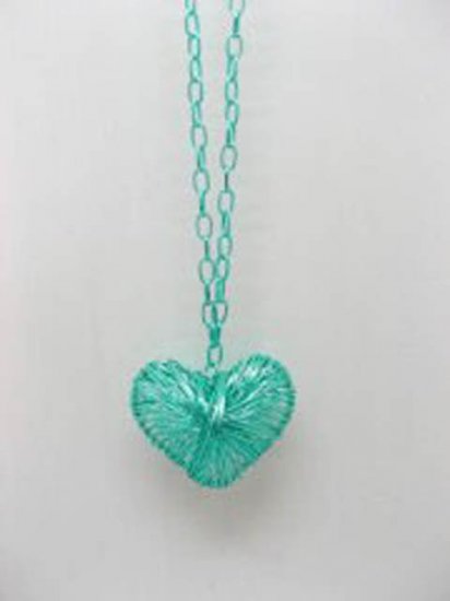 5X Chain Necklaces w/Green Heart Pendant Iron Art - Click Image to Close