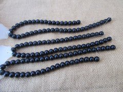(image for) 8Strands x 44Pcs Black Round Glass Beads for Jewelry Making 10mm