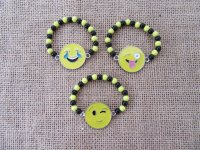 6Pcs Kids Smile Face Emoji Charm Beaded Bracelets Assorted