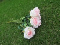 6Pcs White Pink Rose Artificial Flower Wedding Bouquet Party