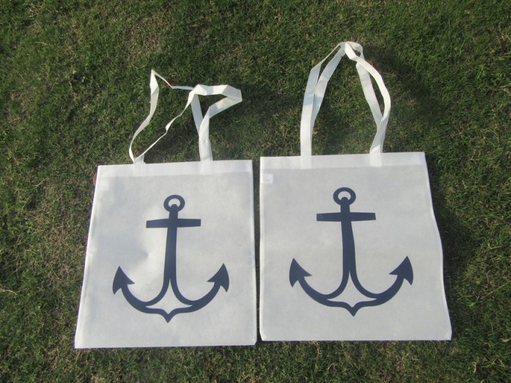 12Pcs New Non-woven White Anchor Shopping Bag Tote Bag - Click Image to Close