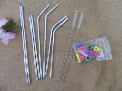 (image for) 4Sets x 8Pcs Premium Stainless Steel Silver Straw & Brush Set