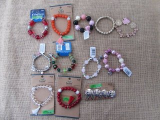 12Pcs Elastic Glass Beaded Bracelet 6-7cm Dia.Assorted