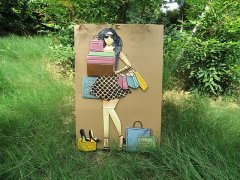 (image for) 1Pc Wrought Iron Wall Art Hanging Mural Modern Shopping Girl Des