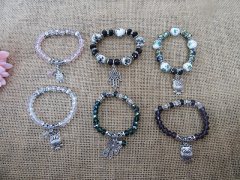 (image for) 12Pcs Elastic Glass Beaded Bracelet With Owl Etc Dangle
