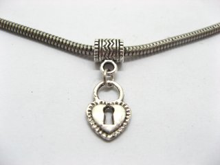 50 Silver Charms Fit European Beads with Heart ac-sp450