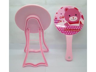 1Set X 2Pcs Pink Handheld & Stand Single Side Makeup Mirror