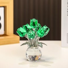 (image for) 1Pc Crystal Green 7-Headed Rose Flower Bouquet Ornament Eternal Rose Decorative Gift