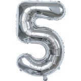 6Pcs Silver Numbers 5 Air-Filled Foil Balloons Party Decor