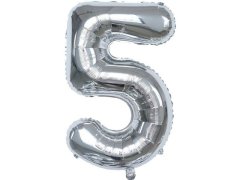 (image for) 6Pcs Silver Numbers 5 Air-Filled Foil Balloons Party Decor