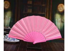(image for) 10Pcs New Plain Pink Folding Hand Fans Wedding Favor