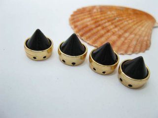 50 Black Golden Rock Punk Spike Conical Stud Beads 10mm