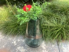 (image for) 1Pc Modern Transparent Blue Green Glass with Gold Foil Accent Band Vase