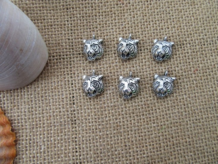 100Pcs New 3D Tiger Head Beads Charms Pendants Jewellery Finding - Click Image to Close