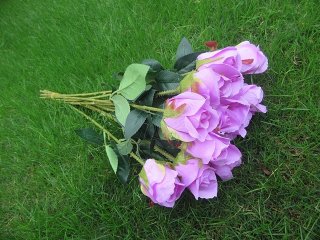 (image for) 12Pcs Light Purple Rose Artificial Flower Wedding Bouquet Party 