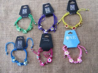 12Pcs Knitted Drawstring Bracelet with Frangipani Beads Mixed