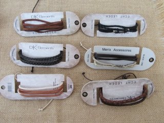 12Pcs Mutli Layer Fashion Leather Drawstring Bracelets Mixed
