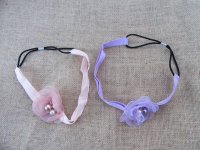 6Pcs Elastic Head Band Head Hoop Hairband w/Organza Flower