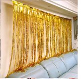 5Pcs Gold Metallic Tinsel Curtain Foil Backdrop Streamer Party