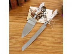 1X Wedding Cake Knife & Serving Set - Burlap Handle Gift Boxed